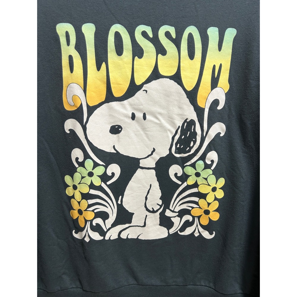 Peanuts Snoopy Blossom Graphic Sweatshirt Teal Green Retro Floral Soft Pullover - Picture 7 of 8